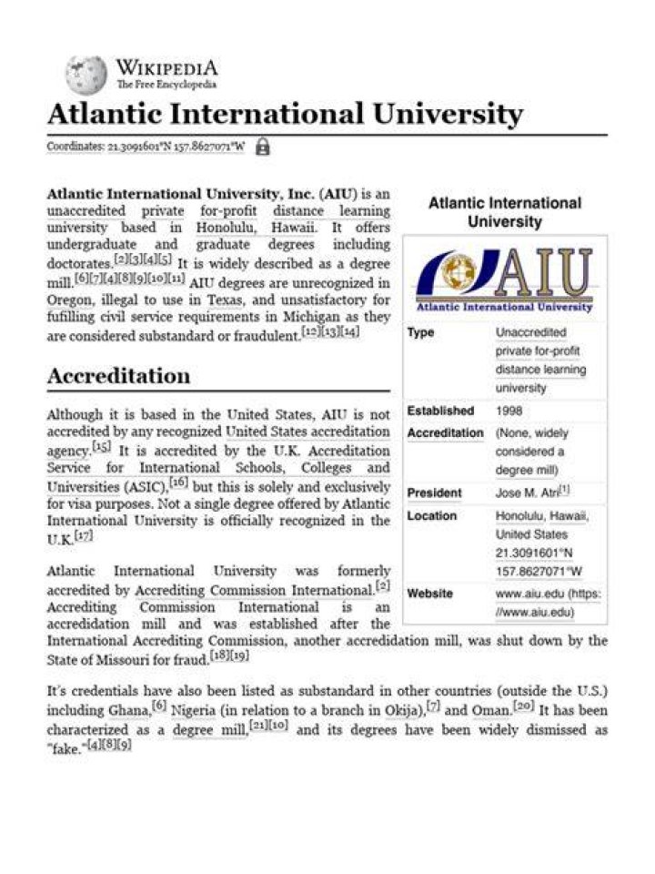 Is Atlantic International University accredited internationally?